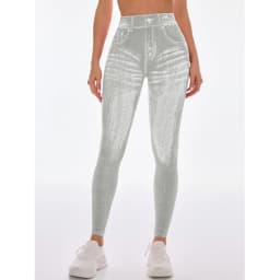  Women Sport Yoga Leggings Faux Jeans Skinny Tight Seamless Fitness Outerdoor Pants