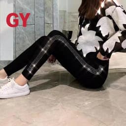 Four Seasons High Waist Stretch Women Leggings All-match Shiny Hot Diamonds Skinny Pants Thicken Fleece Ankle-length Leggings