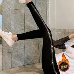 Four Seasons High Waist Stretch Women Leggings All-match Shiny Hot Diamonds Skinny Pants Thicken Fleece Ankle-length Leggings