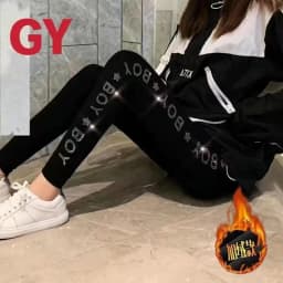 Four Seasons High Waist Stretch Women Leggings All-match Shiny Hot Diamonds Skinny Pants Thicken Fleece Ankle-length Leggings
