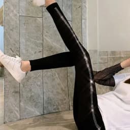 Four Seasons High Waist Stretch Women Leggings All-match Shiny Hot Diamonds Skinny Pants Thicken Fleece Ankle-length Leggings