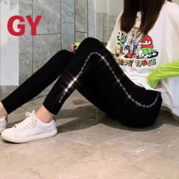 Four Seasons High Waist Stretch Women Leggings All-match Shiny Hot Diamonds Skinny Pants Thicken Fleece Ankle-length Leggings