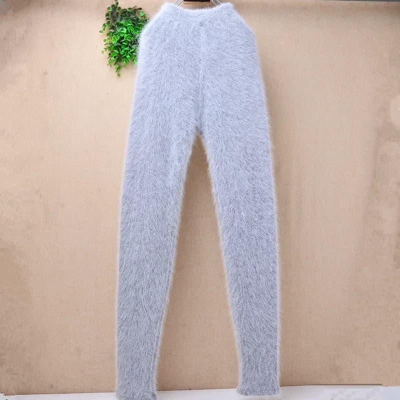 Ladies Women Autumn Winter Hairy Warm Angora Rabbit Hair Knitted Mink Cashmere Underwear Trousers Thernal Leggings Pants