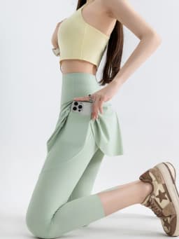 High Waist Yoga Pants Women's Thin Sporty Bottom Skirt Two-Piece Suit Gold Wing Summer Autumn Elastic Leggings