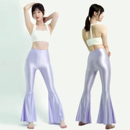 Women's High Waist Glossy Shiny Smooth Yoga Fitness Dance Leggings Solid Color Bell-Bottoms Opaque Disco Pants Trousers MJINM
