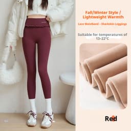 Fashion Womens Elastic Ruffle Waist Sharkskin Pants Autumn Winter Fleece Thick Warm Leggings Woman Solid Slim Butt Lift Leggings