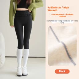 Fashion Womens Elastic Ruffle Waist Sharkskin Pants Autumn Winter Fleece Thick Warm Leggings Woman Solid Slim Butt Lift Leggings