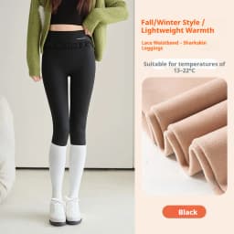 Fashion Womens Elastic Ruffle Waist Sharkskin Pants Autumn Winter Fleece Thick Warm Leggings Woman Solid Slim Butt Lift Leggings
