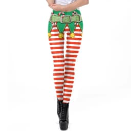 NADANBAO Christmas Leggings Elf Printed Cosplay Trousers Mid Waist Elastic Pants Girls Lady Holiday Party Leggings Sexy Tights