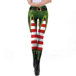 NADANBAO Christmas Leggings Elf Printed Cosplay Trousers Mid Waist Elastic Pants Girls Lady Holiday Party Leggings Sexy Tights