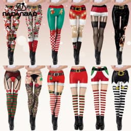 NADANBAO Christmas Leggings Elf Printed Cosplay Trousers Mid Waist Elastic Pants Girls Lady Holiday Party Leggings Sexy Tights