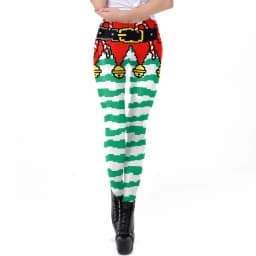NADANBAO Christmas Leggings Elf Printed Cosplay Trousers Mid Waist Elastic Pants Girls Lady Holiday Party Leggings Sexy Tights
