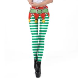 NADANBAO Christmas Leggings Elf Printed Cosplay Trousers Mid Waist Elastic Pants Girls Lady Holiday Party Leggings Sexy Tights