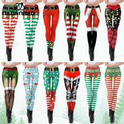 NADANBAO Christmas Leggings Elf Printed Cosplay Trousers Mid Waist Elastic Pants Girls Lady Holiday Party Leggings Sexy Tights