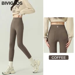BIVIGAOS 2024 Autumn New Back Pocket Sharkskin Pants Leggings Women High Waist Sports Yoga Running Casual Leggings