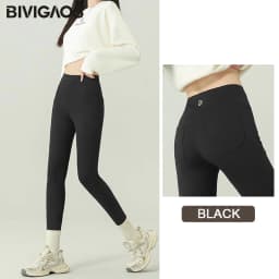 BIVIGAOS 2024 Autumn New Back Pocket Sharkskin Pants Leggings Women High Waist Sports Yoga Running Casual Leggings