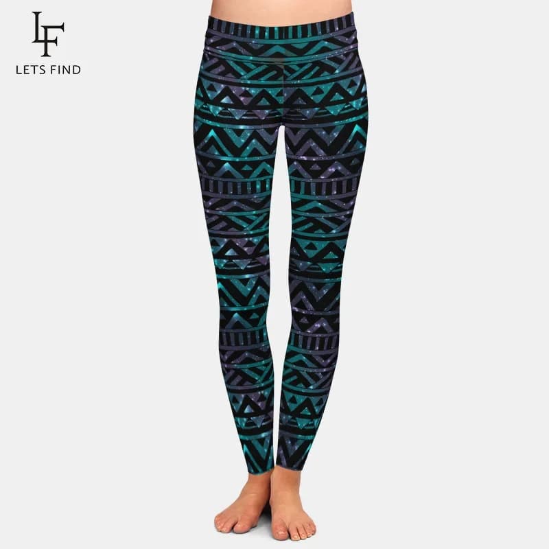 LETSFIND Brands Summer Women Black Leggings Aztec Printing Sexy High Waist High Elastic Milk Silk Fitness Leggings