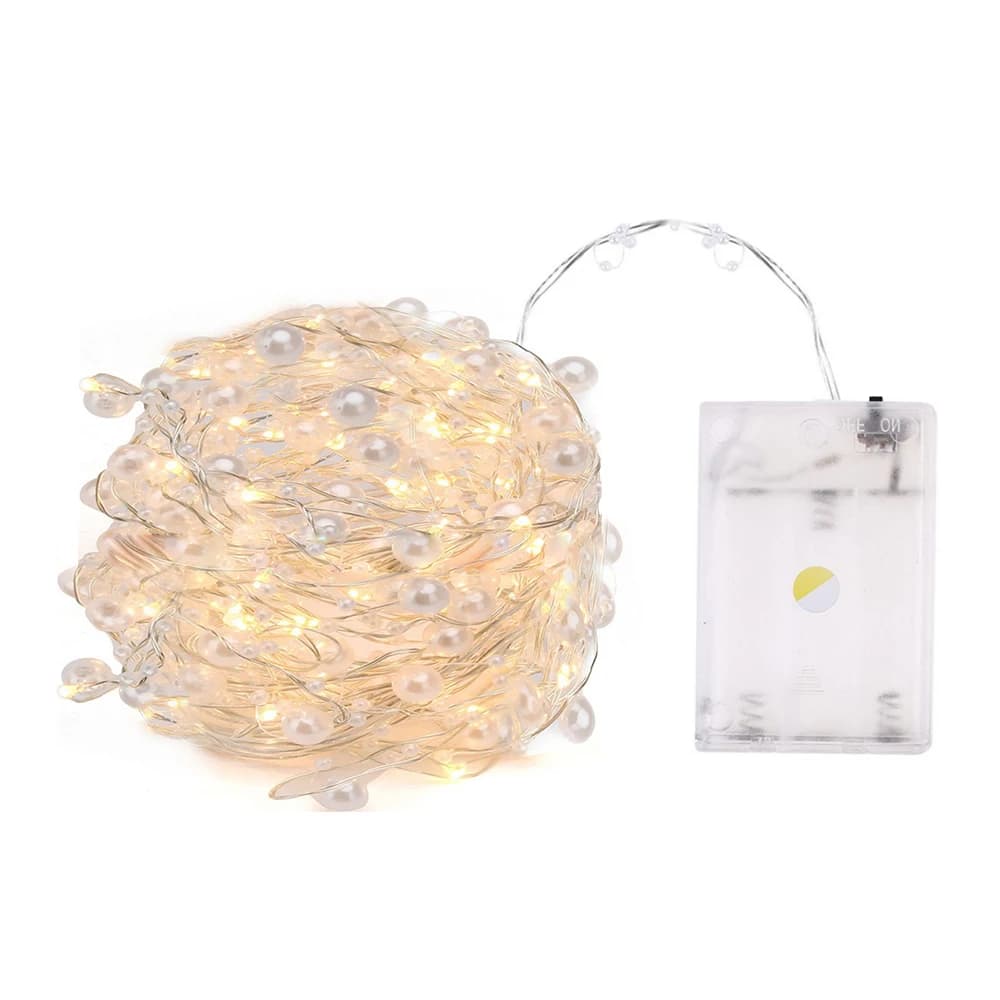LED Pearl Copper Wire String Lights 2M 5M 10M Battery Power Garland Home DIY Fairy Lamps For Wedding Party Holiday Gifts