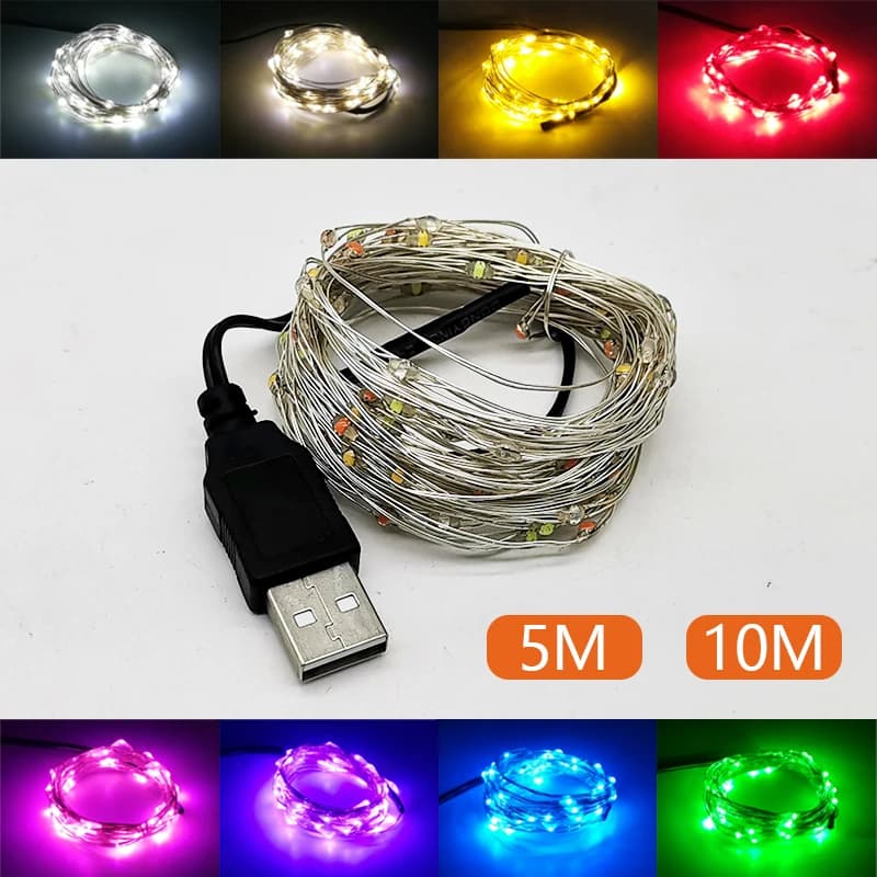 USB LED Fairy Lights Copper Wire String 5M 10M Holiday Indoor Night Lamp Garland For Christmas Tree Wedding Party Decoration