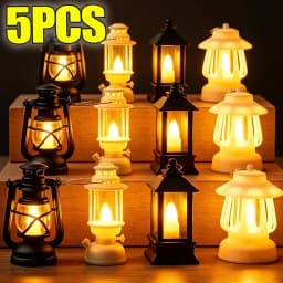 1/5pcs Vintage Lantern Mini Retro Led Light Battery Operated Lighting Decorative Oil Lamp for Holiday Christmas Gifts Home Decor