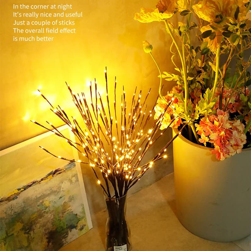 20 Bulbs LED Willow Branch Lights 77cm Vase Filler Willow Twig Home Christmas Party Garden Decoration Wedding Decorative Lights