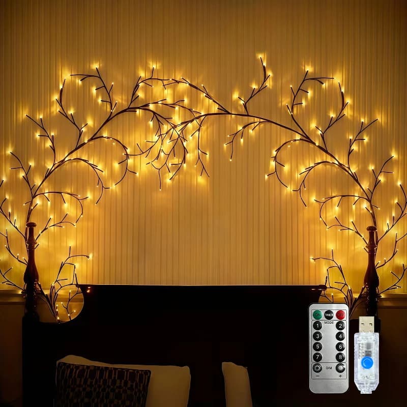 USB Branch String Lights Warm White Twig Decoration Remote Control 8 Modes Indoor Rattan Lights for Bedroom Wall Christmas Decor
