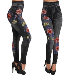 Seamless Leggings Women Pants Jeggings Elastic Faux Jeans Denim Femme Flowers Printed Slim Fit Trousers Outwear 2025 New