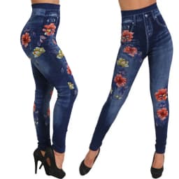 Seamless Leggings Women Pants Jeggings Elastic Faux Jeans Denim Femme Flowers Printed Slim Fit Trousers Outwear 2025 New