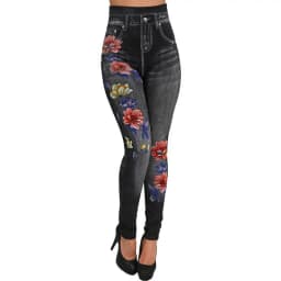 Seamless Leggings Women Pants Jeggings Elastic Faux Jeans Denim Femme Flowers Printed Slim Fit Trousers Outwear 2025 New