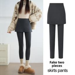 Autumn Winter Warm Fleece Lined Skirt Leggings Women All Match Hip Cover Casual Wear Legging Woman Two Fake Pieces Slim Pants
