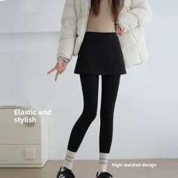 Autumn Winter Warm Fleece Lined Skirt Leggings Women All Match Hip Cover Casual Wear Legging Woman Two Fake Pieces Slim Pants