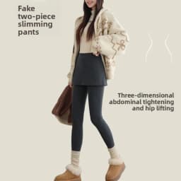 Autumn Winter Warm Fleece Lined Skirt Leggings Women All Match Hip Cover Casual Wear Legging Woman Two Fake Pieces Slim Pants