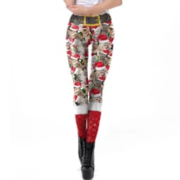 Nadanbao Xmas Bell Striped Print Leggings Women Soft Elastic Yoga Pants Christmas Party Festive Trousers Workout Sports Bottoms