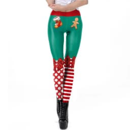 Nadanbao Xmas Bell Striped Print Leggings Women Soft Elastic Yoga Pants Christmas Party Festive Trousers Workout Sports Bottoms