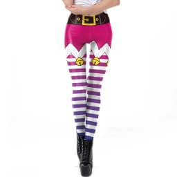 Nadanbao Xmas Bell Striped Print Leggings Women Soft Elastic Yoga Pants Christmas Party Festive Trousers Workout Sports Bottoms
