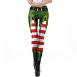 Nadanbao Xmas Bell Striped Print Leggings Women Soft Elastic Yoga Pants Christmas Party Festive Trousers Workout Sports Bottoms