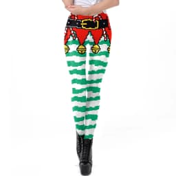 Nadanbao Xmas Bell Striped Print Leggings Women Soft Elastic Yoga Pants Christmas Party Festive Trousers Workout Sports Bottoms