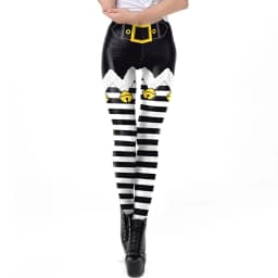 Nadanbao Xmas Bell Striped Print Leggings Women Soft Elastic Yoga Pants Christmas Party Festive Trousers Workout Sports Bottoms