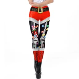 Nadanbao Xmas Bell Striped Print Leggings Women Soft Elastic Yoga Pants Christmas Party Festive Trousers Workout Sports Bottoms