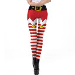 Nadanbao Xmas Bell Striped Print Leggings Women Soft Elastic Yoga Pants Christmas Party Festive Trousers Workout Sports Bottoms