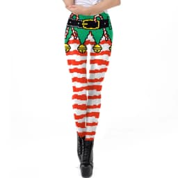 Nadanbao Xmas Bell Striped Print Leggings Women Soft Elastic Yoga Pants Christmas Party Festive Trousers Workout Sports Bottoms