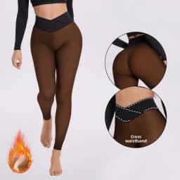 Women's Winter Fleece Lined Leggings High Waist Cross Waist 9/10 Length Skinny Pants  Seamless Nylon Plus Size Push Up Tights