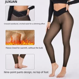 Women's Winter Fleece Lined Leggings High Waist Cross Waist 9/10 Length Skinny Pants  Seamless Nylon Plus Size Push Up Tights