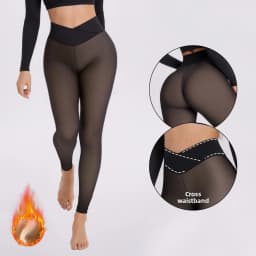 Women's Winter Fleece Lined Leggings High Waist Cross Waist 9/10 Length Skinny Pants  Seamless Nylon Plus Size Push Up Tights