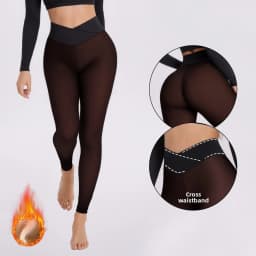 Women's Winter Fleece Lined Leggings High Waist Cross Waist 9/10 Length Skinny Pants  Seamless Nylon Plus Size Push Up Tights