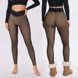Women's Winter Fleece Lined Leggings High Waist Cross Waist 9/10 Length Skinny Pants  Seamless Nylon Plus Size Push Up Tights