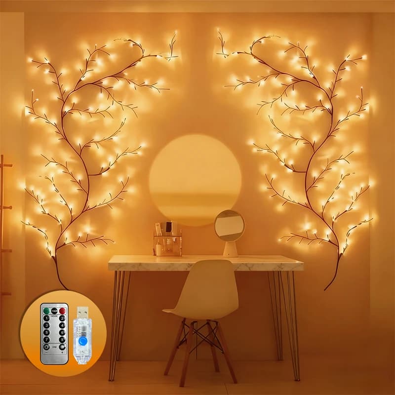USB Lighted Rattan Branch Lamp Warm White LED Twig String Lights 8 Modes Remote Control for Indoor Bedroom Mantel Festival Decor