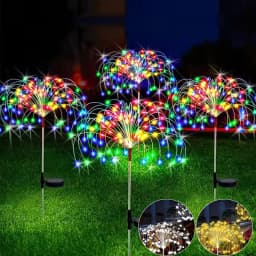 Solar Firework Lights 60-420LED Garden Stake Lamp 8 Modes Waterproof IP54 Rating Warm White White Colorful Pathway Party Decor