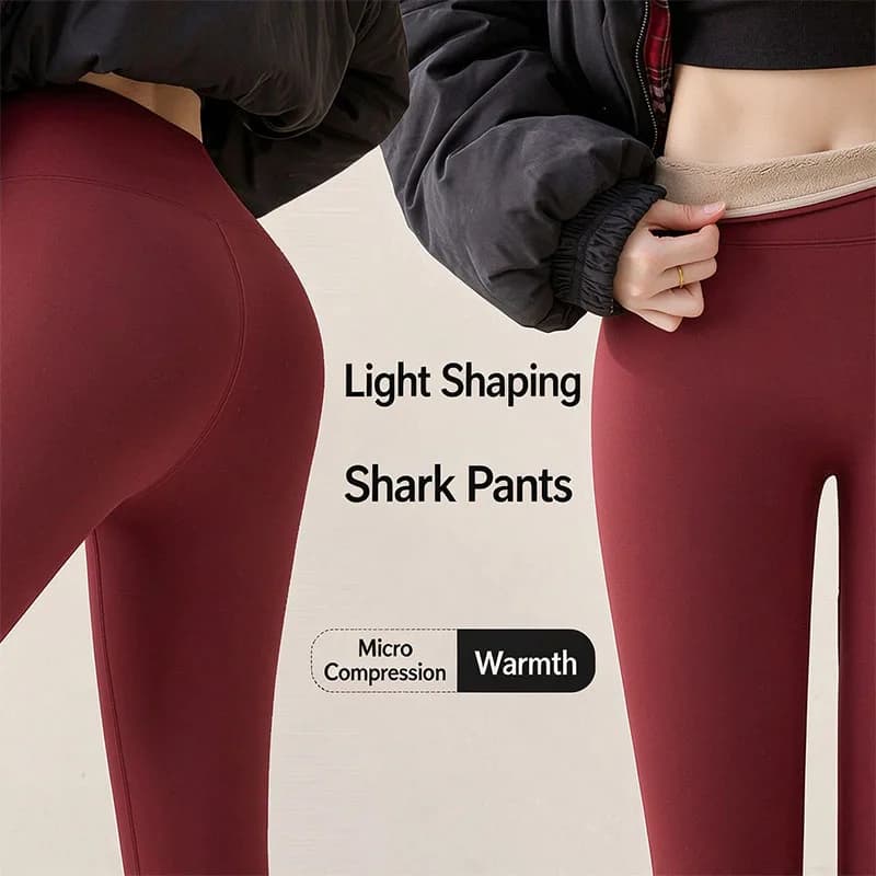 New Red Sharkskin Pants Women Winter Thicken Fleece Lined Warm Leggings Large Size Tight Elasticity Plus Velvet Yoga Leggings