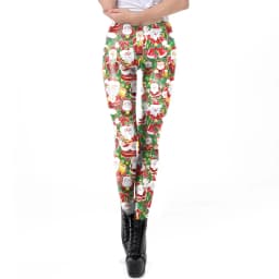 Nadanbao Santa Claus Snowman Print Leggings Women Red Green Plaid Christmas Pants Sexy Slim Elastic Trousers Xmas Party Bottoms